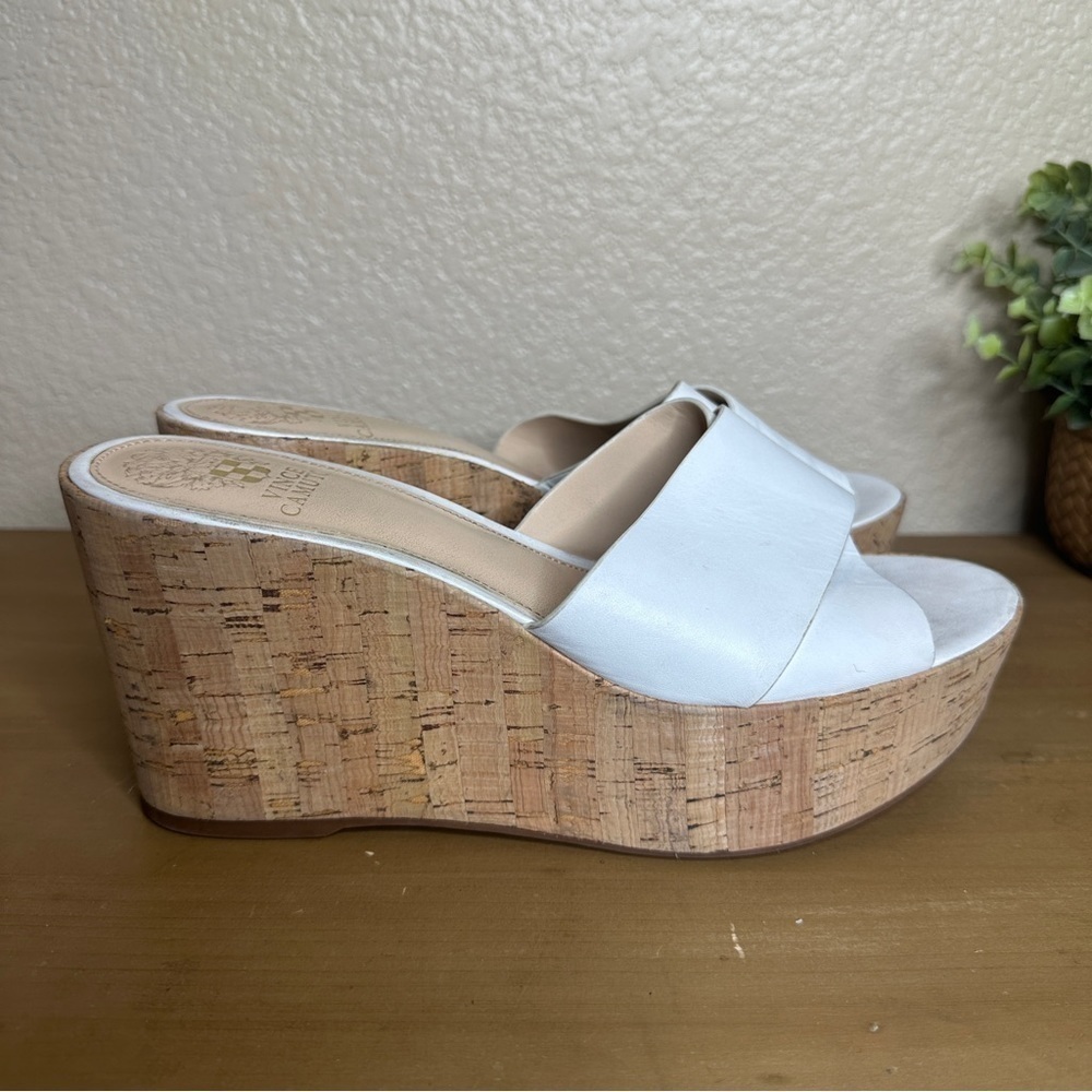 Vince Camuto White Cork Wedge Sandals